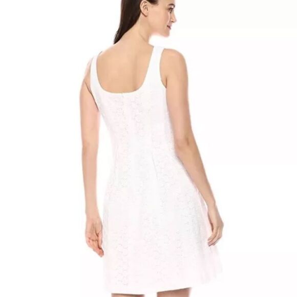 Pappagallo White Eyelet Tank Dress Womens 8 Embroidered A Line Cotton Back Zip - Picture 4 of 8
